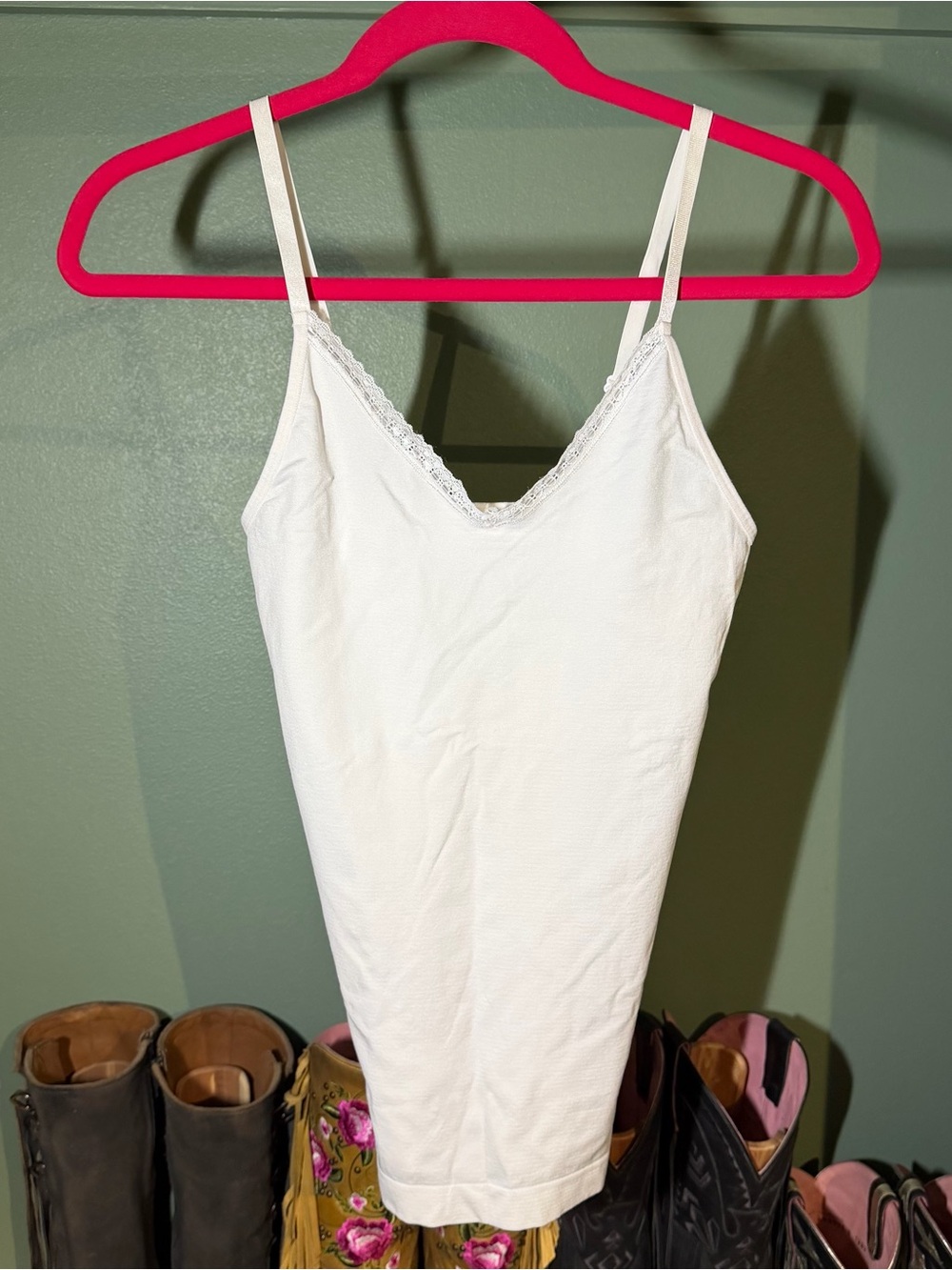 Nouvelle White Lace-Trim Camisole Tank Top - Women's Intimates large